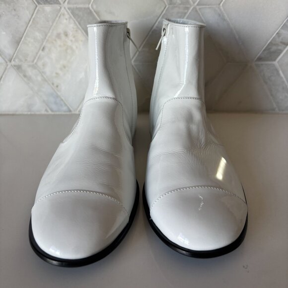 Jeffree Campbell Size 7.5 Patent White Ankle Boot Zipper Black Sole Gretta - Picture 2 of 12